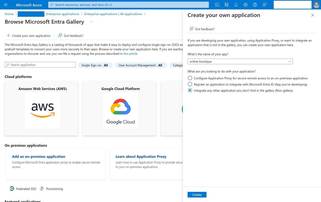 Create an application on Amazon Microsoft Entra ID