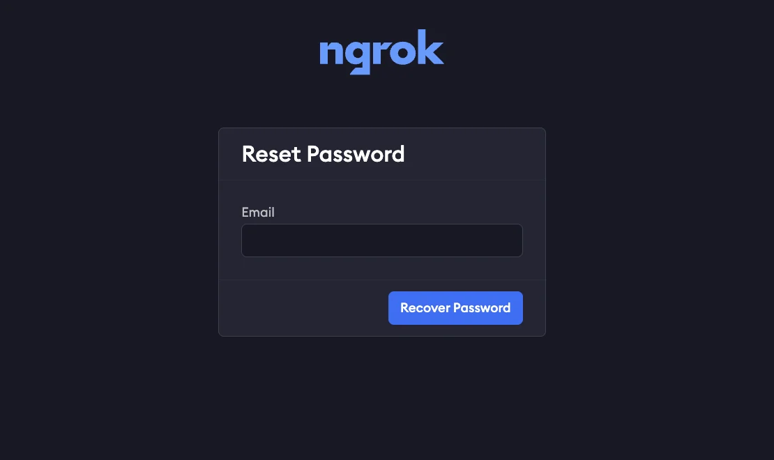 ngrok Reset Password form with an email field and a Recover Password button