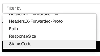 ngrok web inspection interface filter dropdown showing options including Path, ResponseSize, and StatusCode