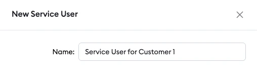 ngrok dashboard New Service User dialog with a name field set to Service User for Customer 1