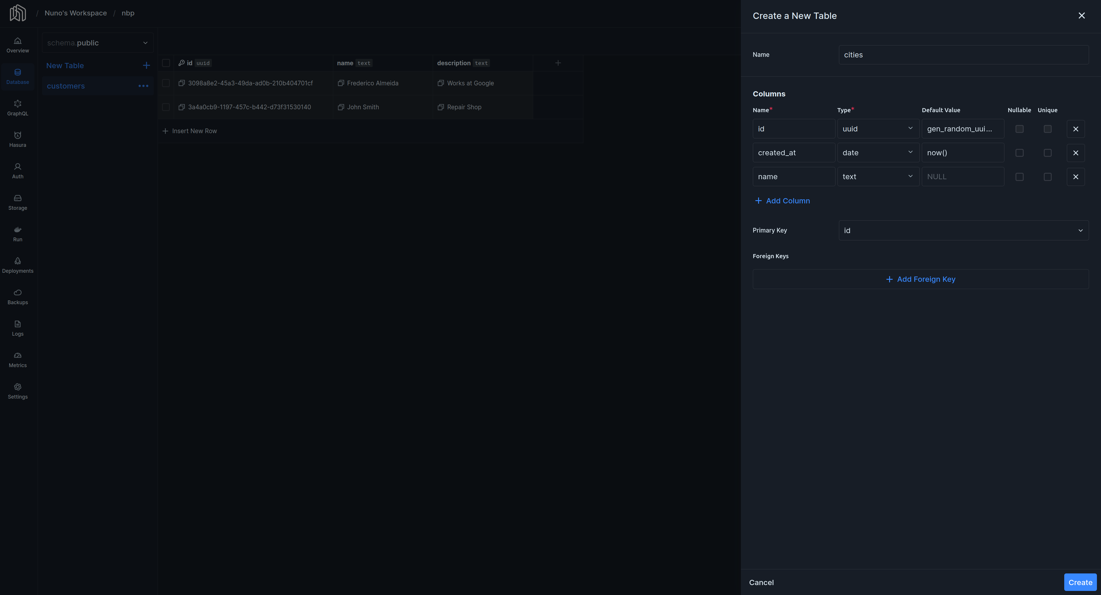 Manage database