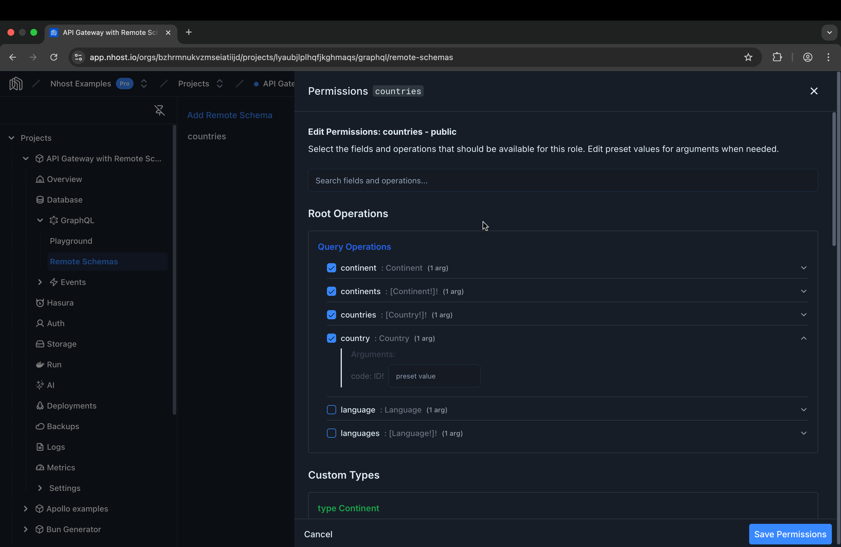 Permission roles configuration