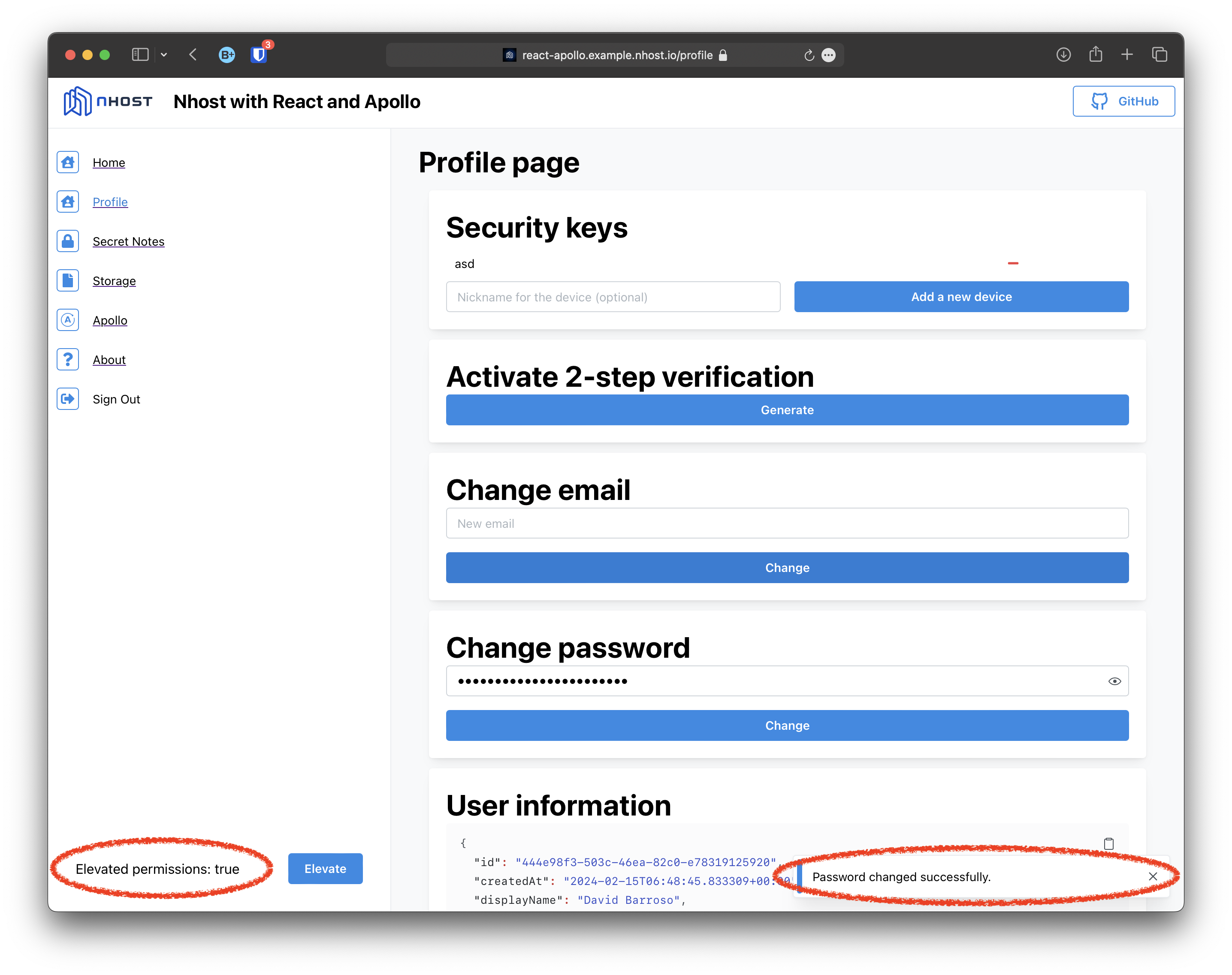 password changed