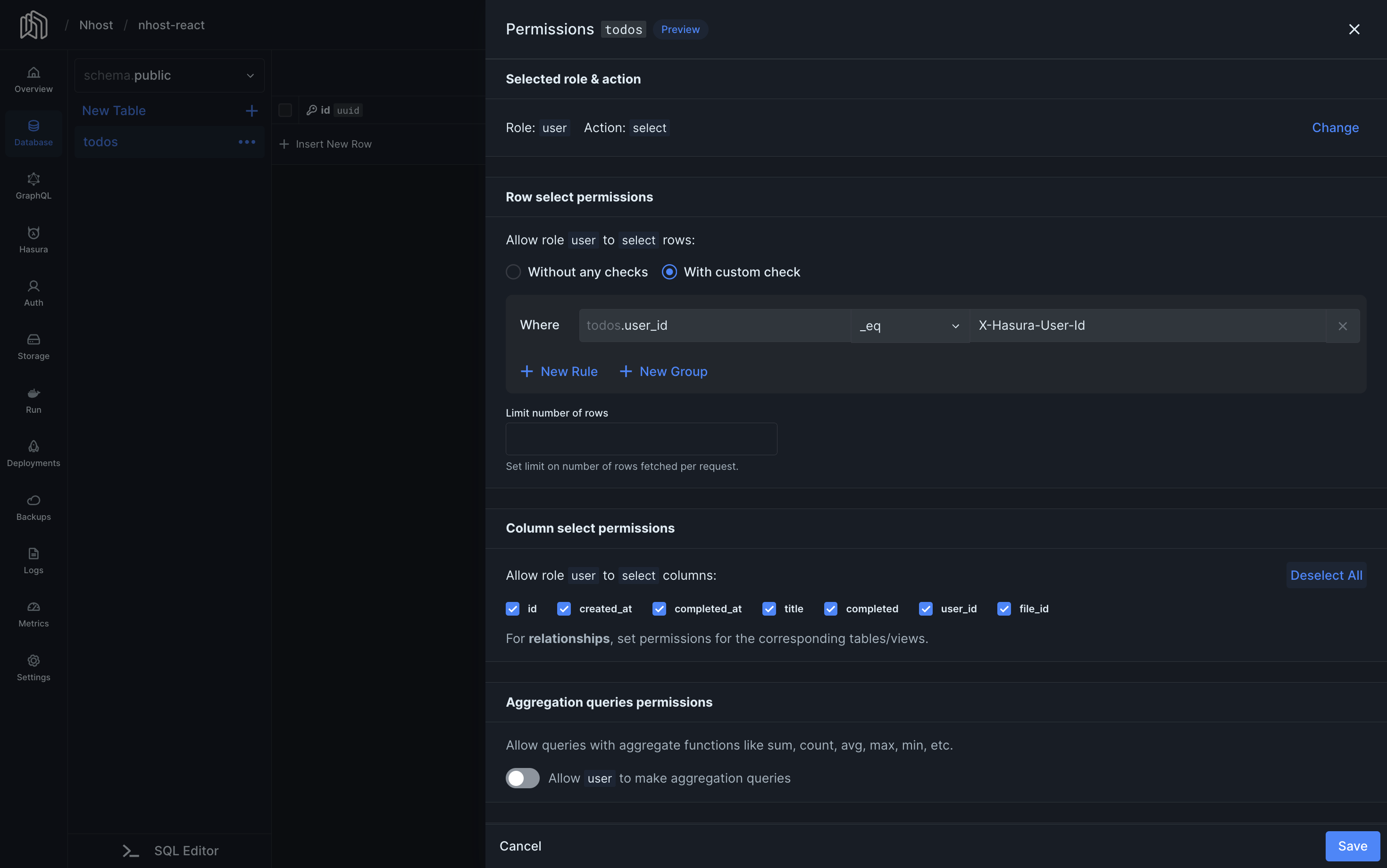 Select permissions