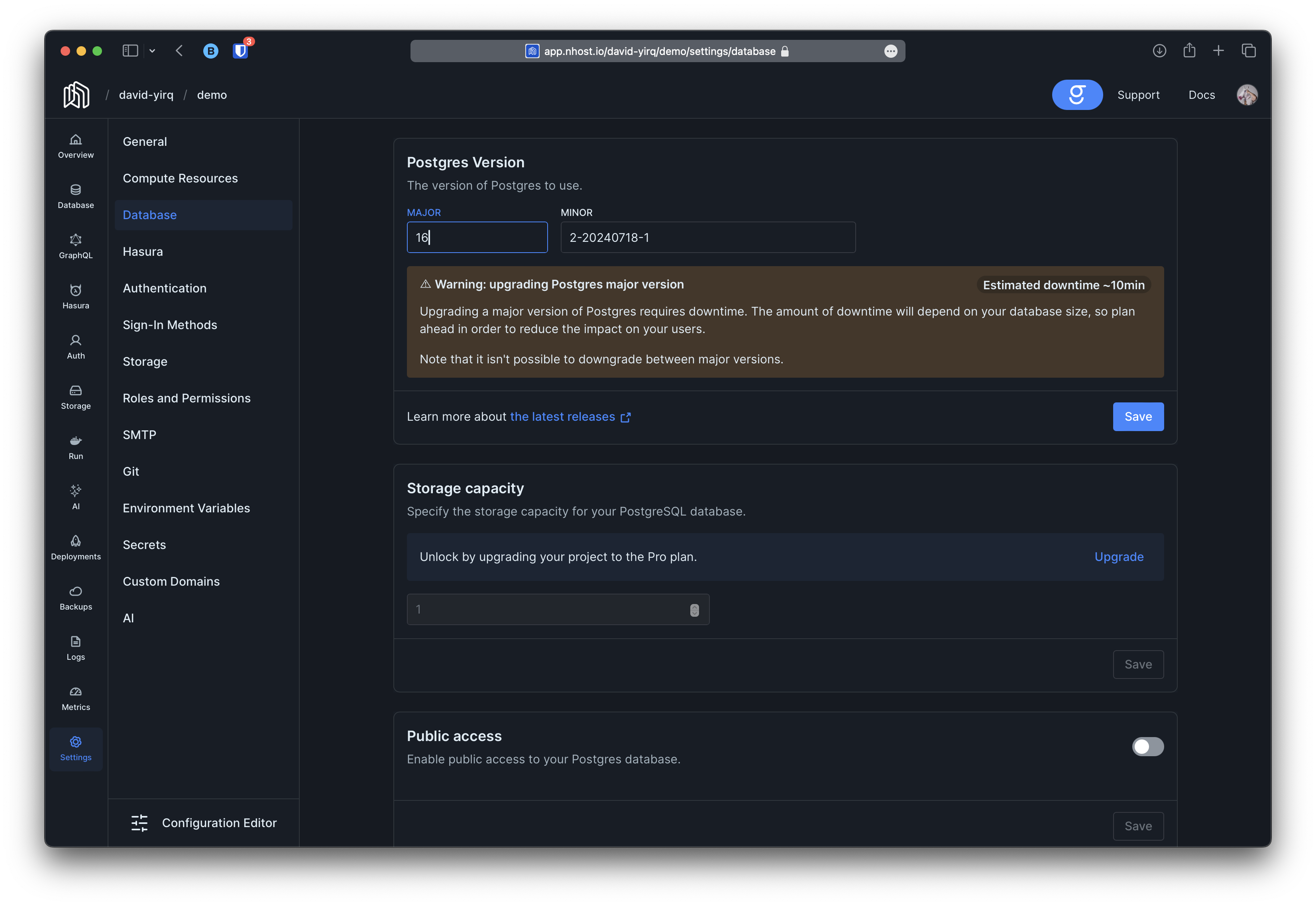 dashboard settings