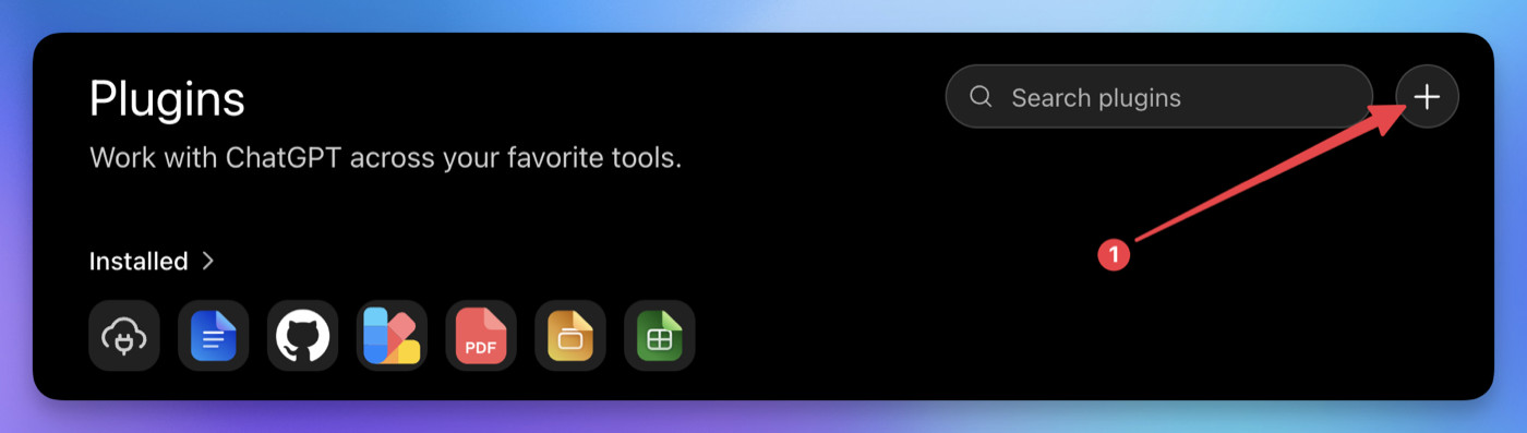 Click the plus button on the Plugins page in ChatGPT