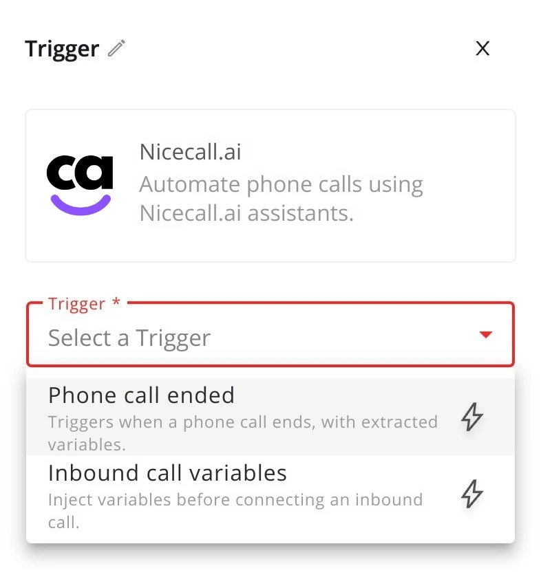 Nicecall Call Ended Trigger