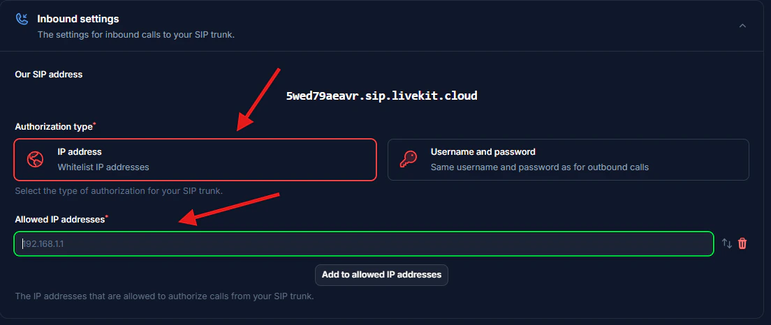 Twillio Nicecall Credentials IP Type