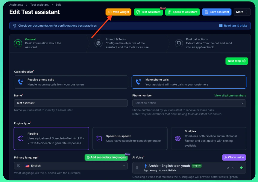 Web Widget Button Location