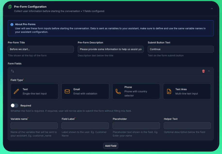Pre-Chat Form Configuration