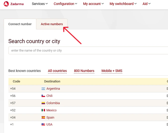 Zadarma Active Numbers