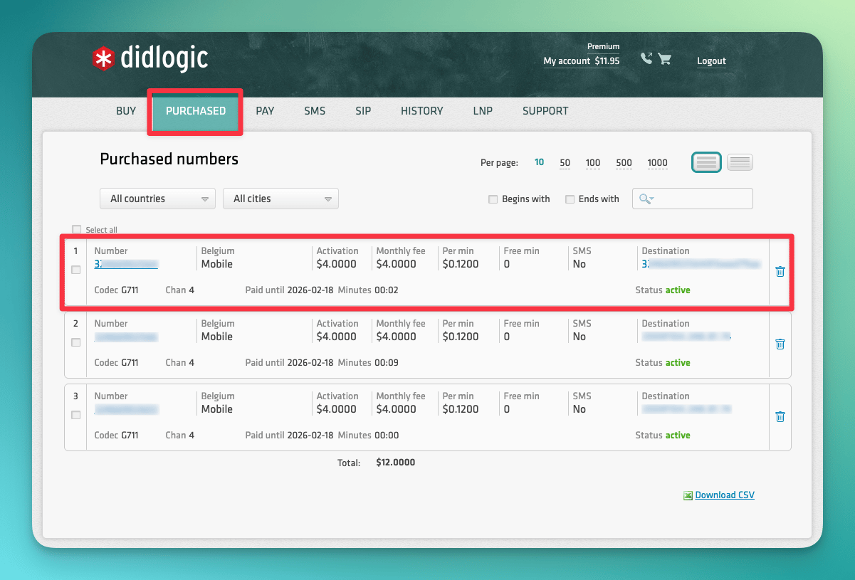 DIDLogic BUY tab with country search