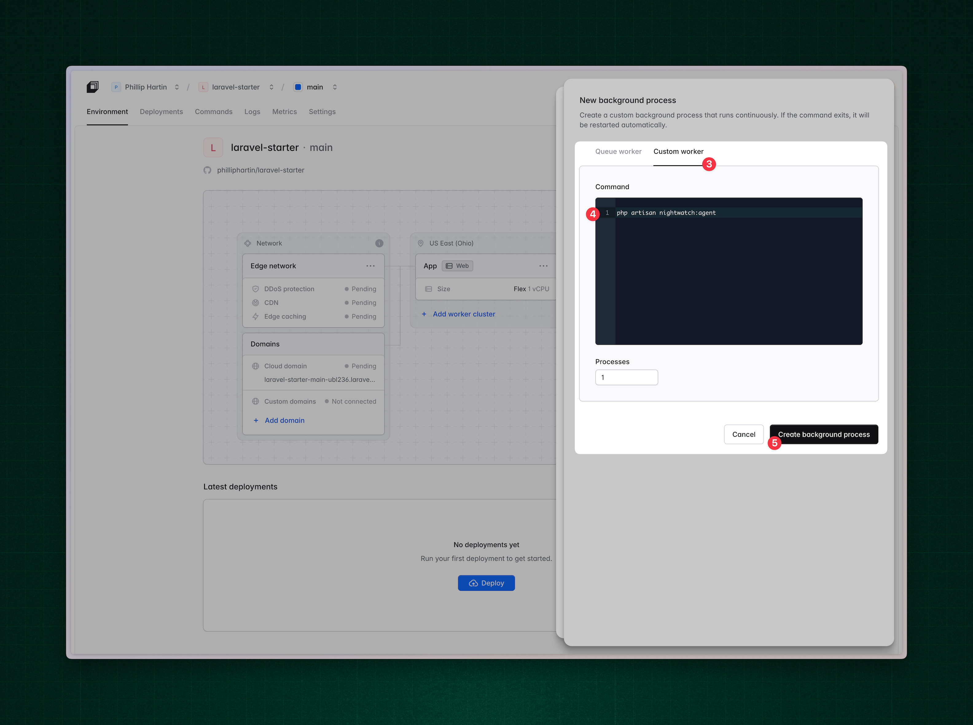 Add a custom worker that runs the `nightwatch:agent` command