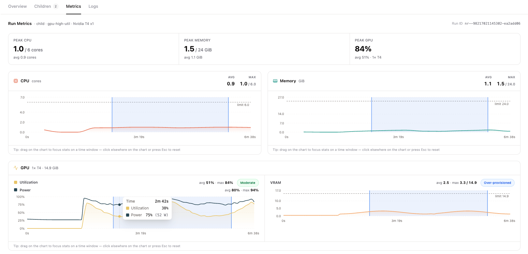 Run Metrics tab