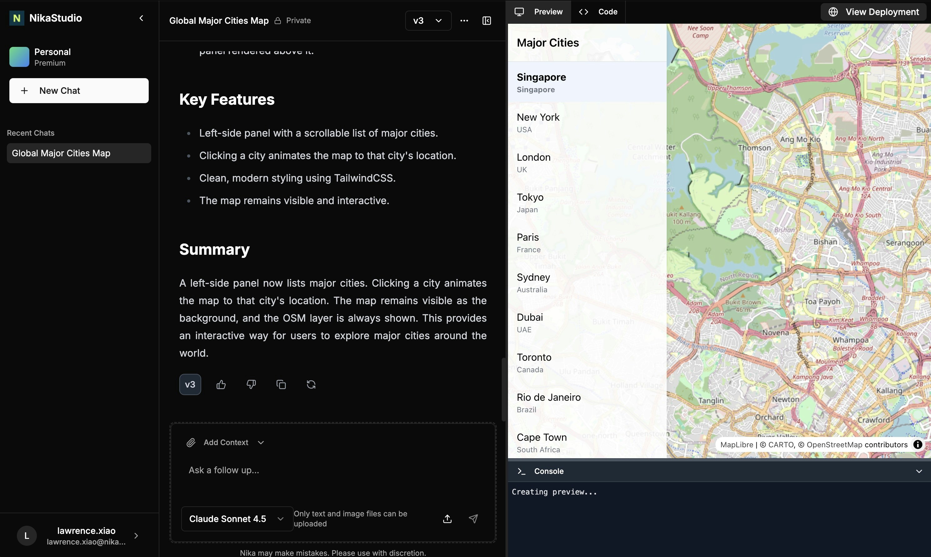 NikaStudio Page Interface