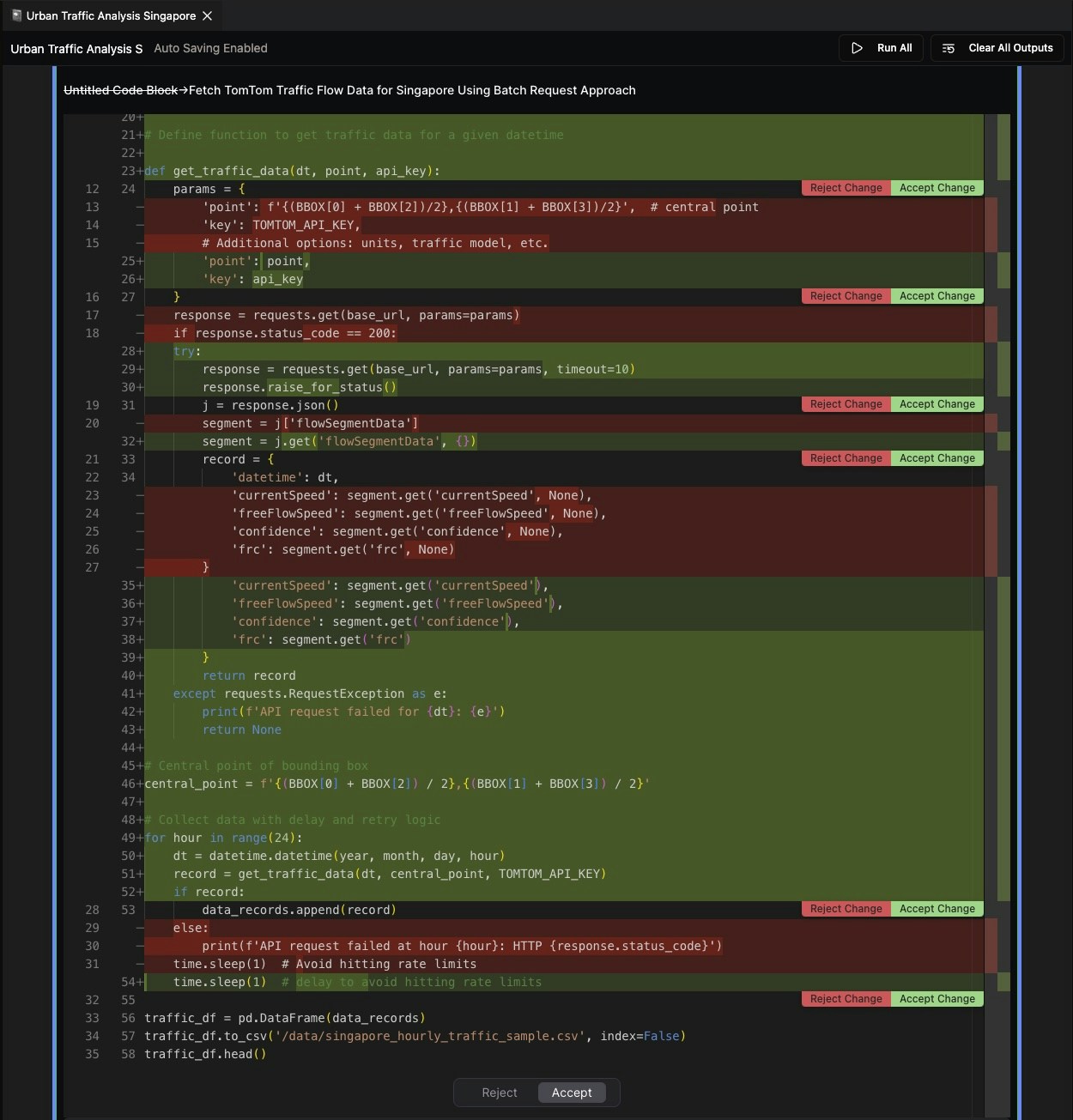 Notebook accept/reject line by line
