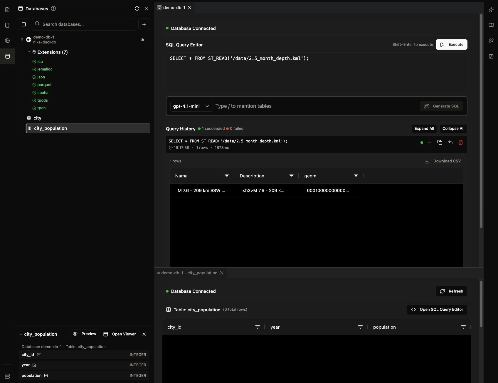NikaDBMS Interface