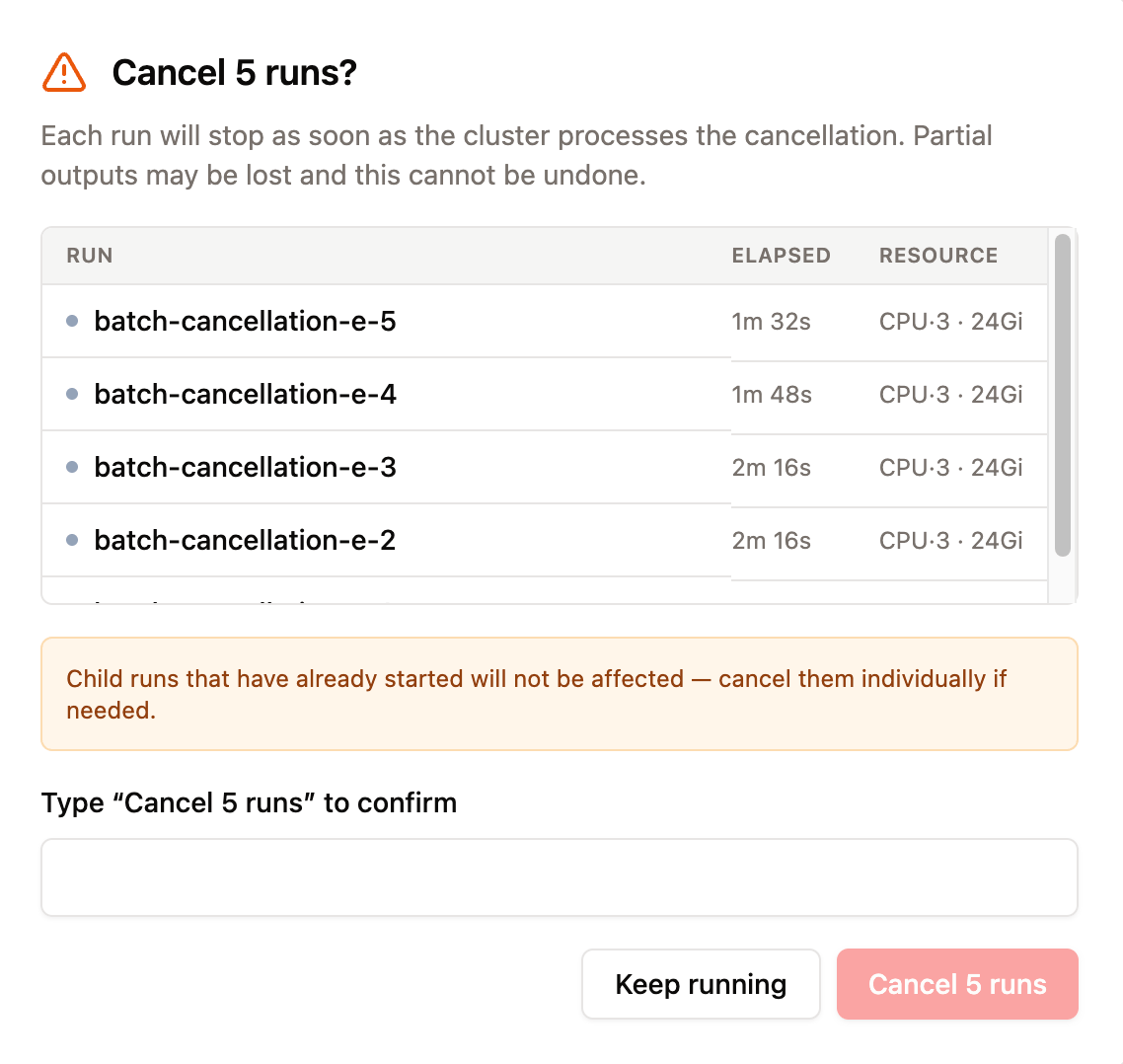 Batch cancellation confirmation dialog