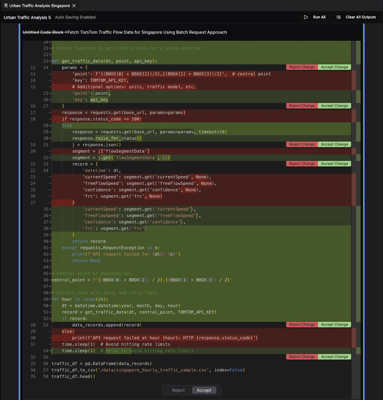 Notebook accept/reject line by line