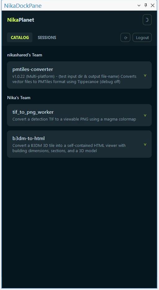 Worker catalog showing grouped workers and versions