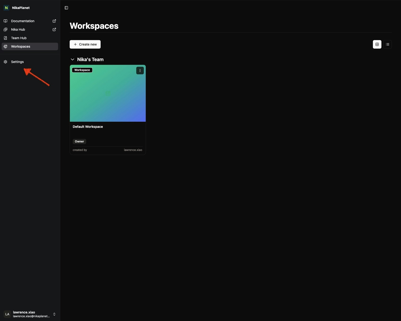 Navigate to Settings from Workspaces view