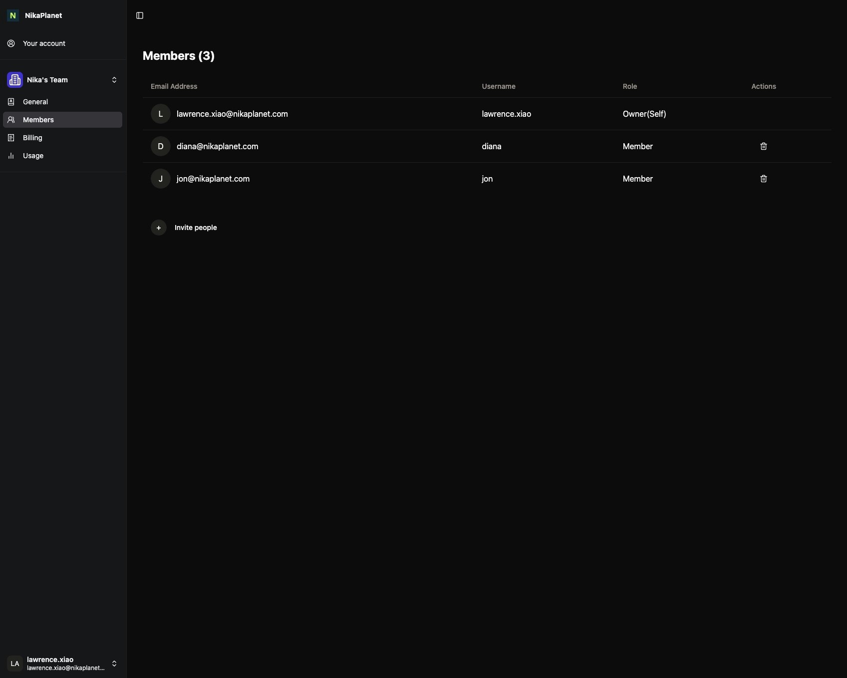 Access Team Members section
