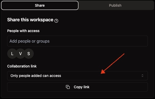 Share Dialog with Share Tab Selected