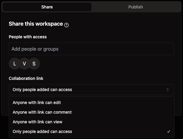 Share Dialog sharing options