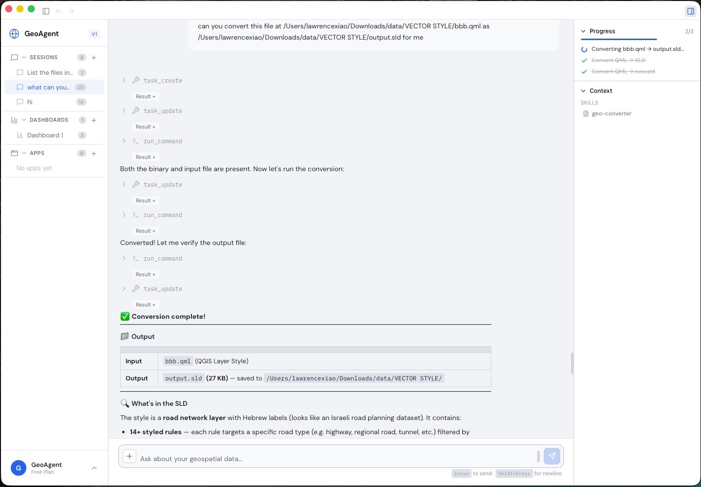 NIKA Desktop rendering an interactive map and dashboard artifact in the conversation