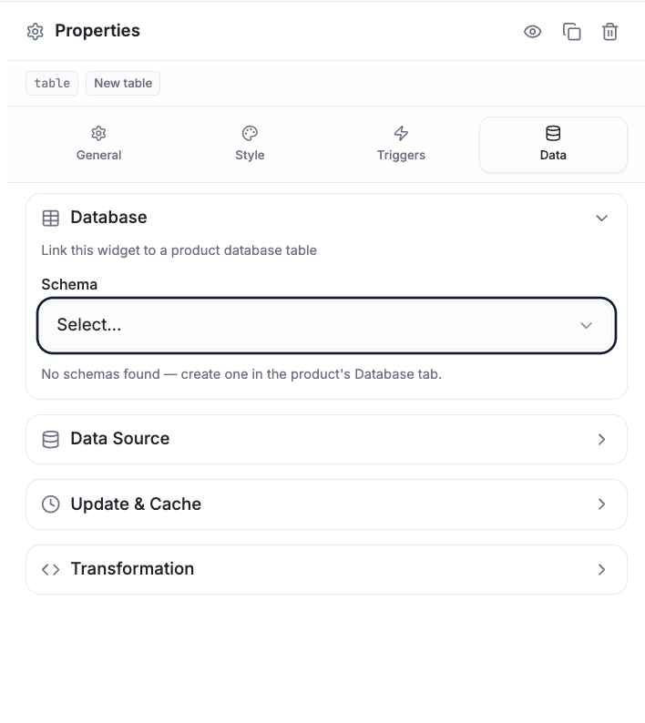 Widget Data tab