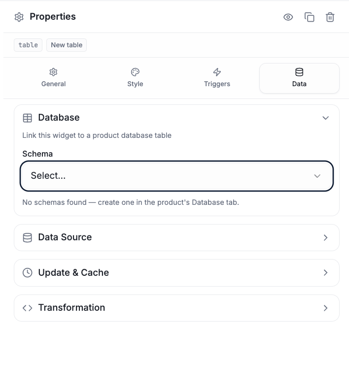 Widget Data tab