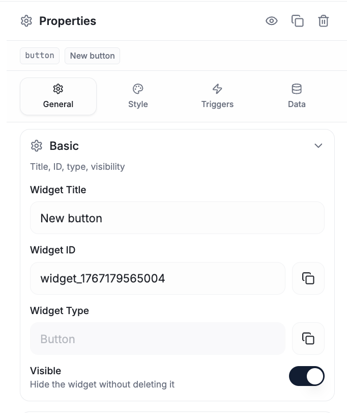 Widget ID in the General tab