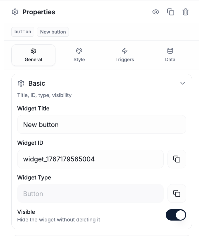 Widget ID in the General tab