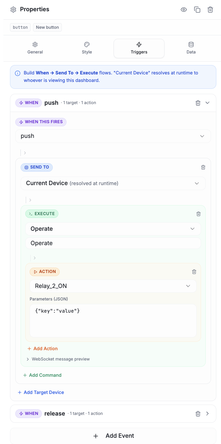 Widget Triggers tab