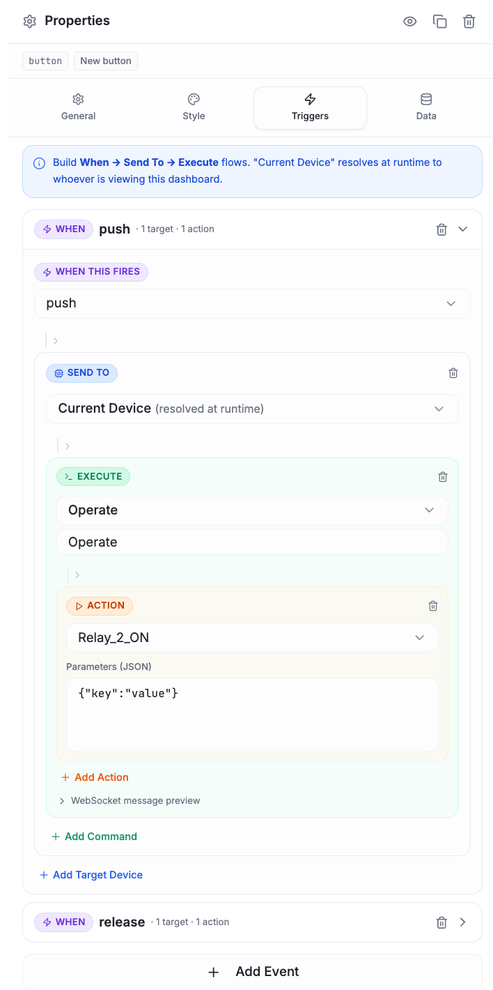 Widget Triggers tab