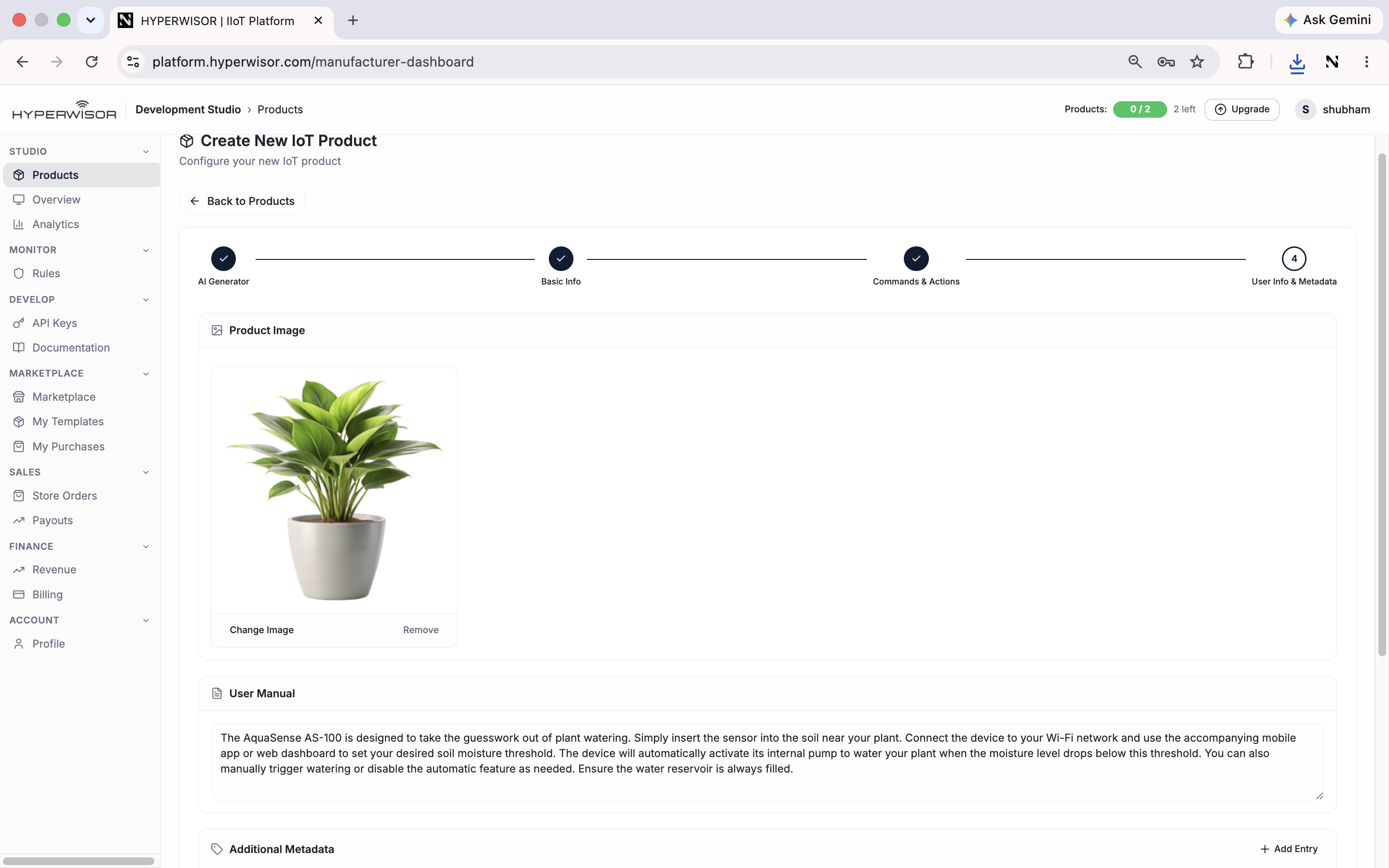 Product metadata editor