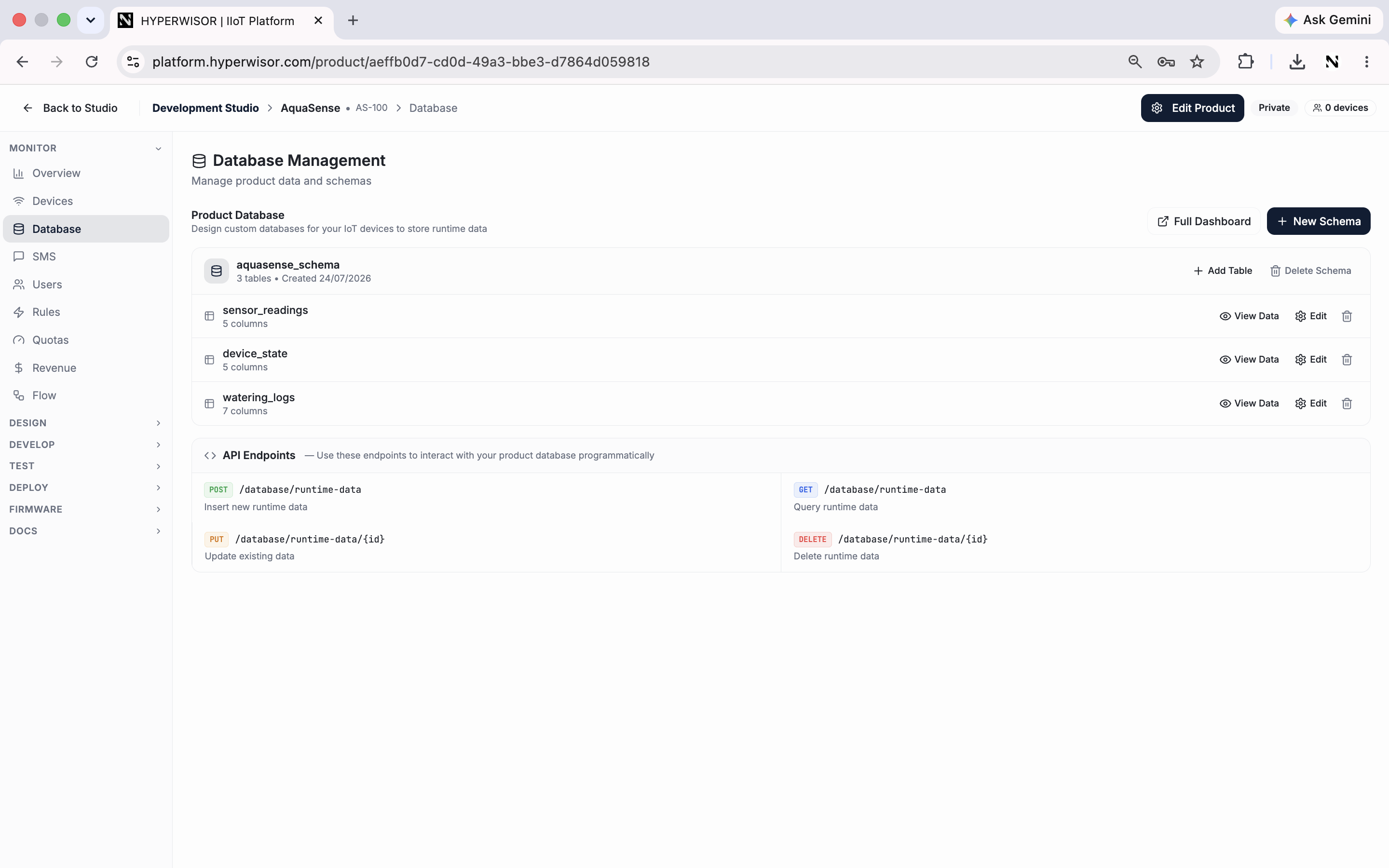Product database schema editor