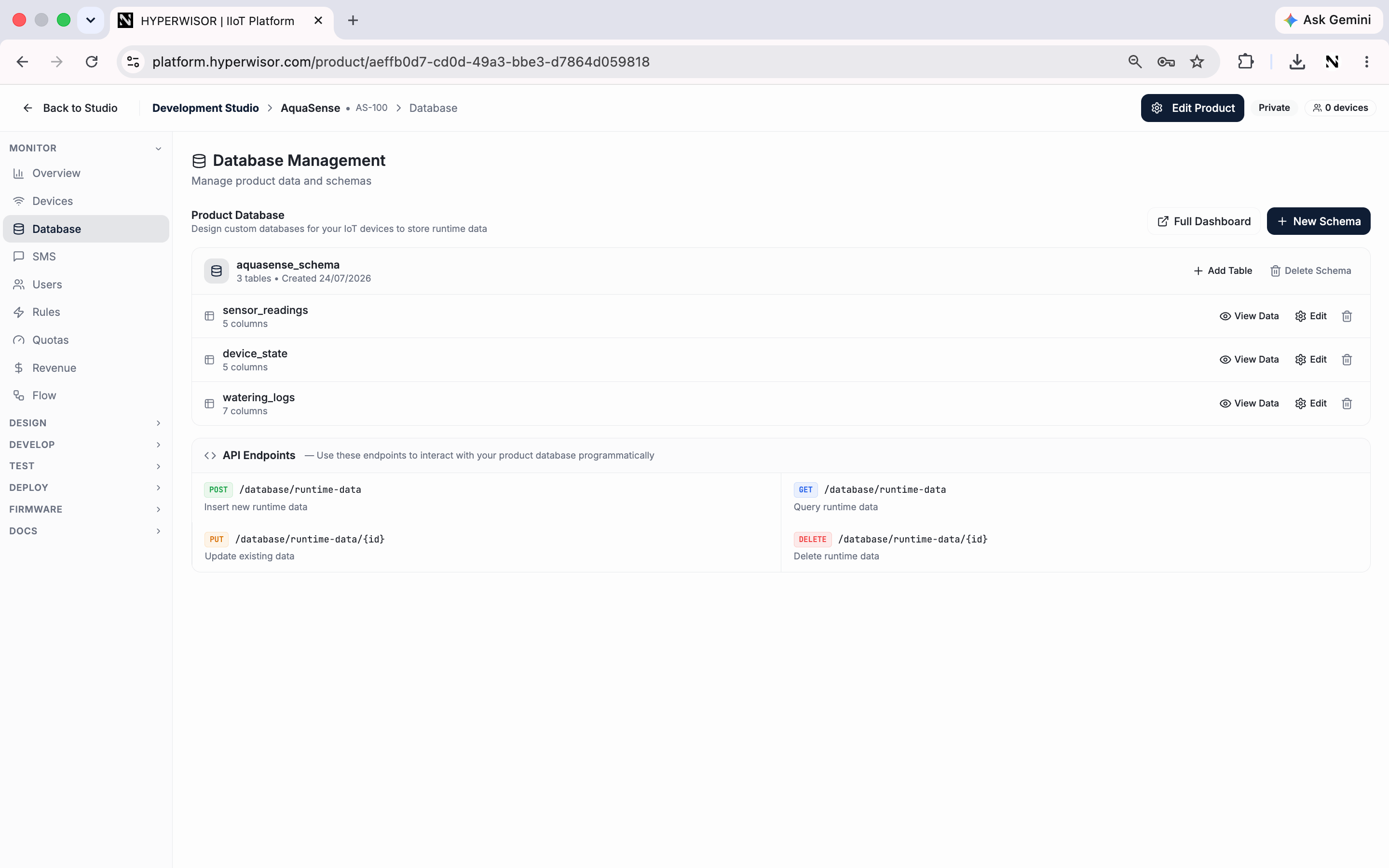 Product database schema editor