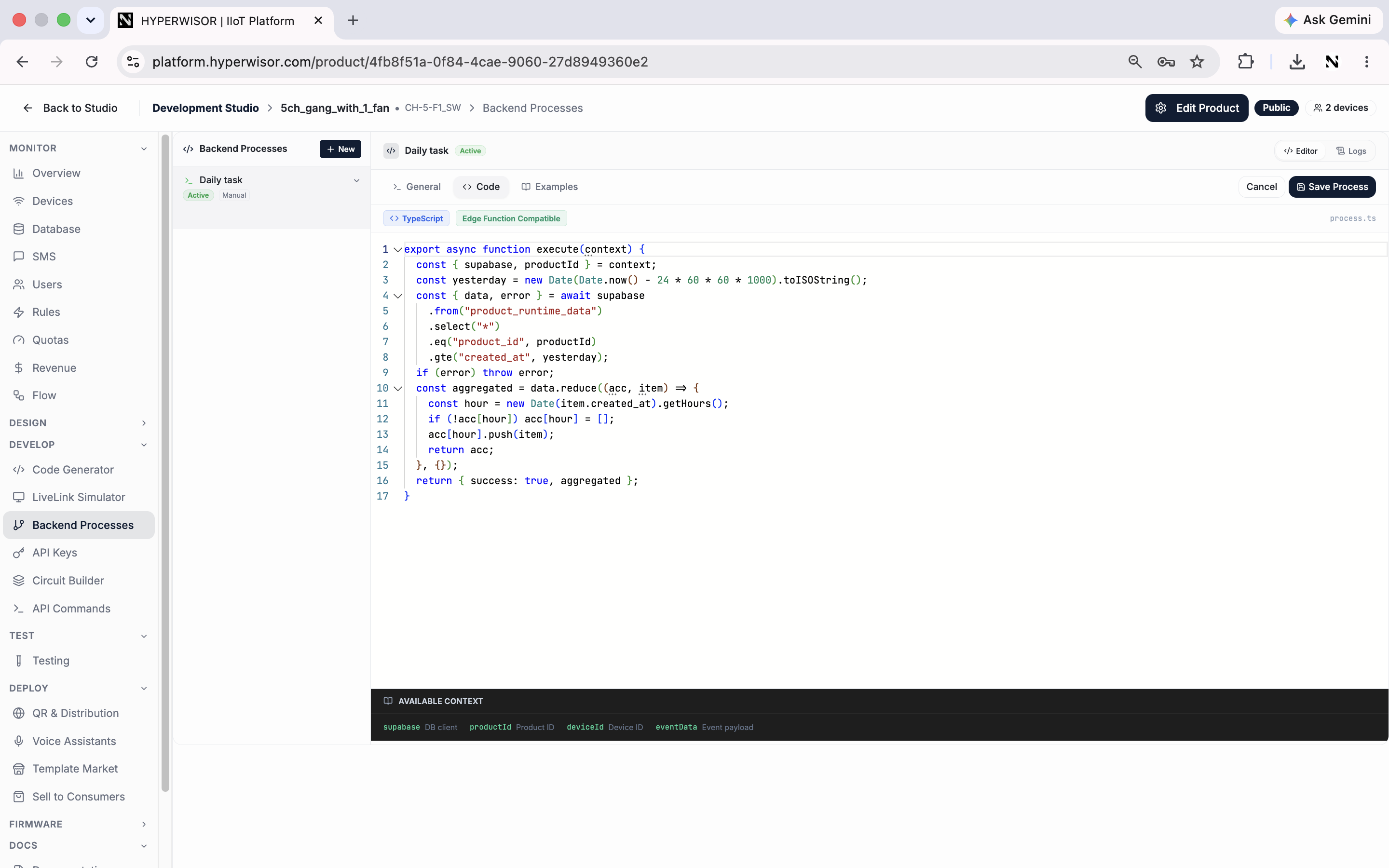 Backend process editor