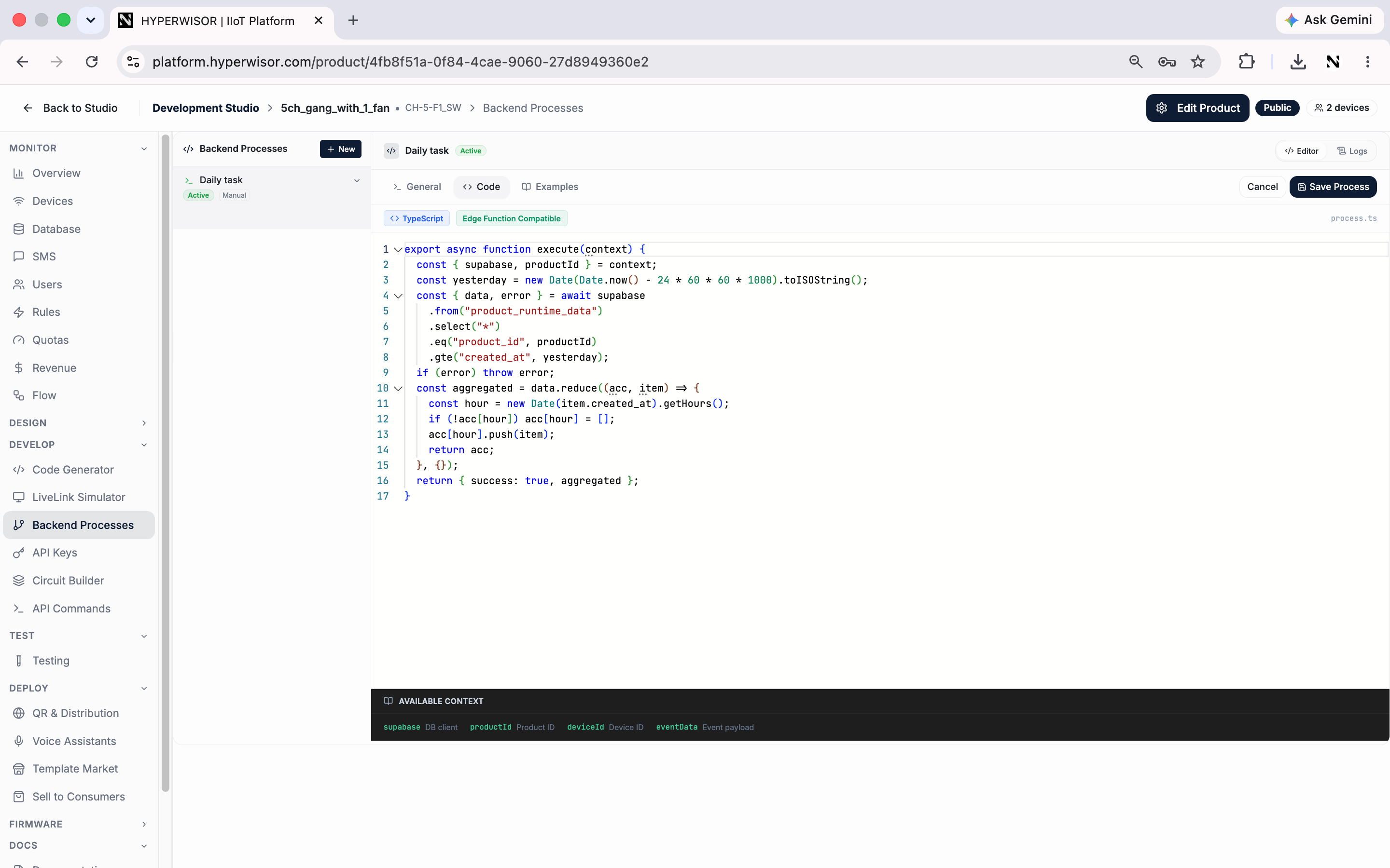 Backend process editor