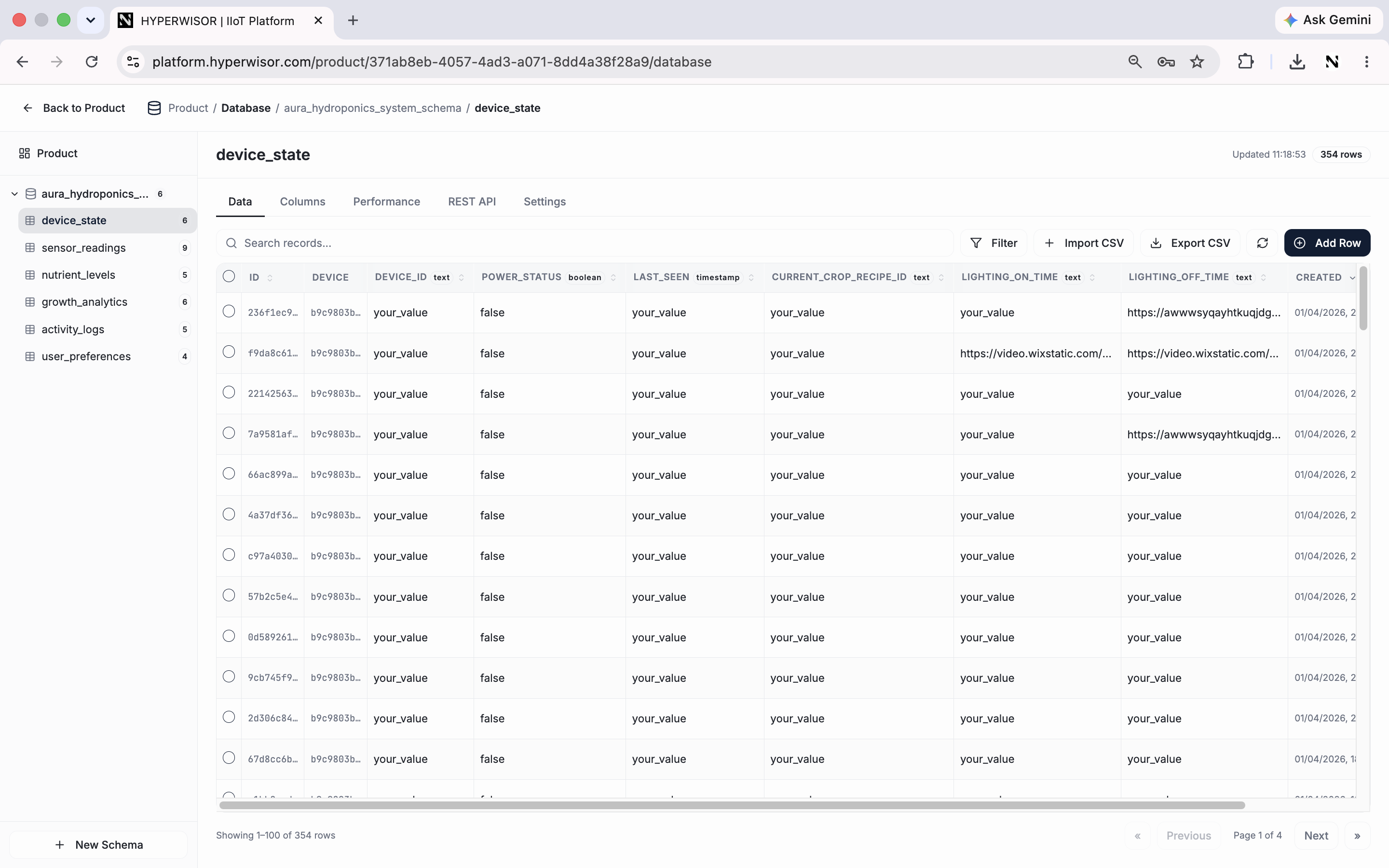 Database table data view