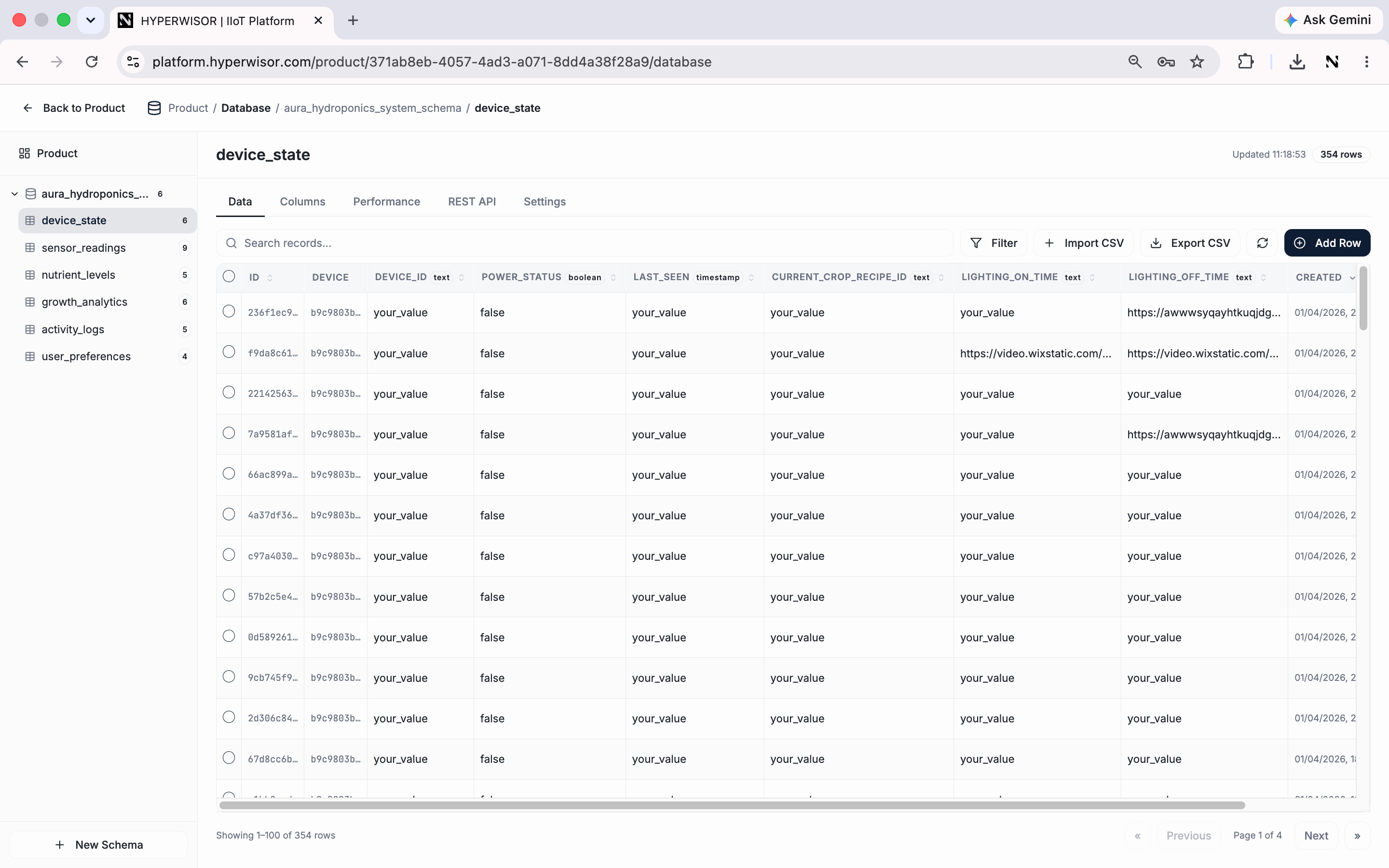 Database table data view