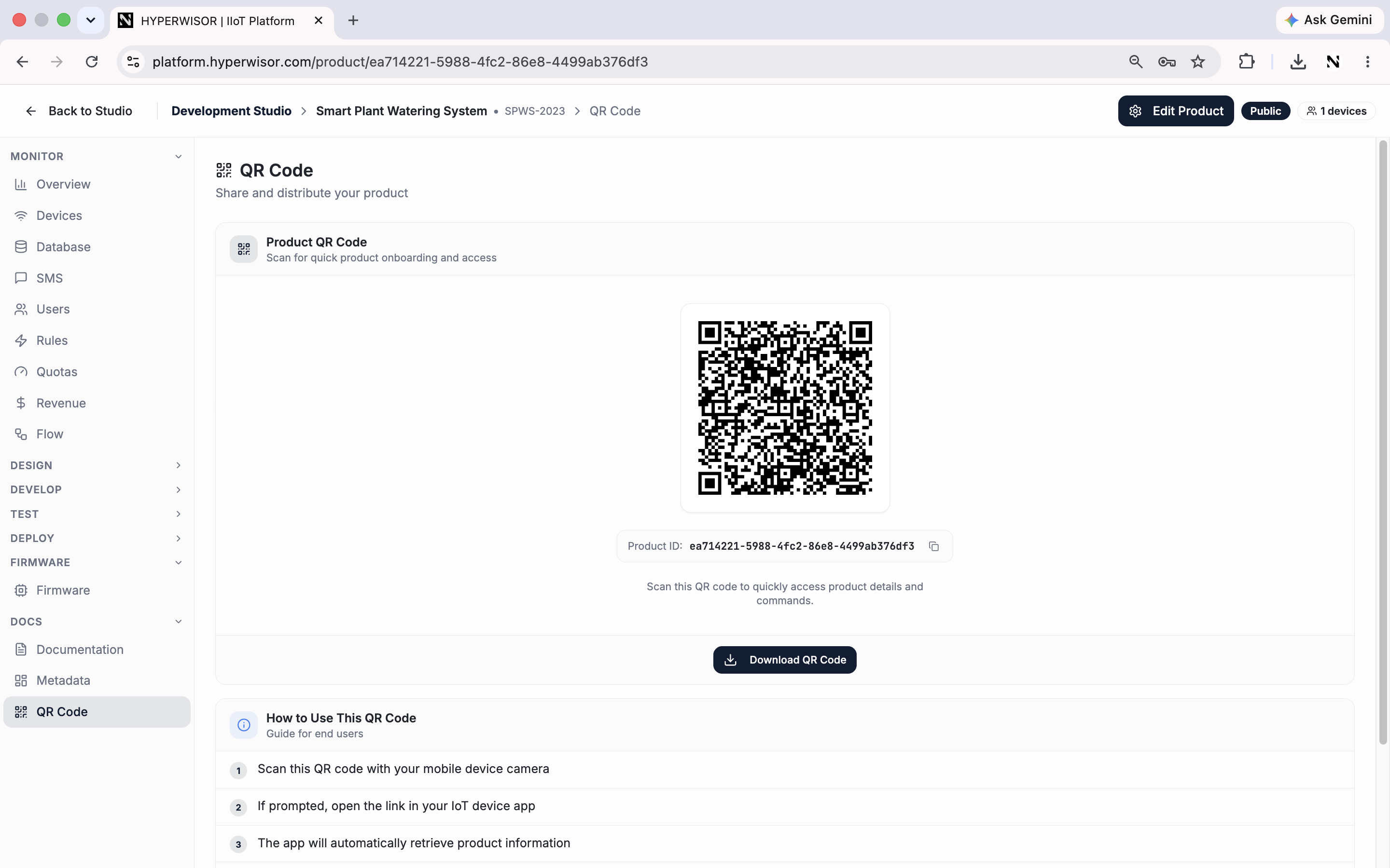 Product QR code tab