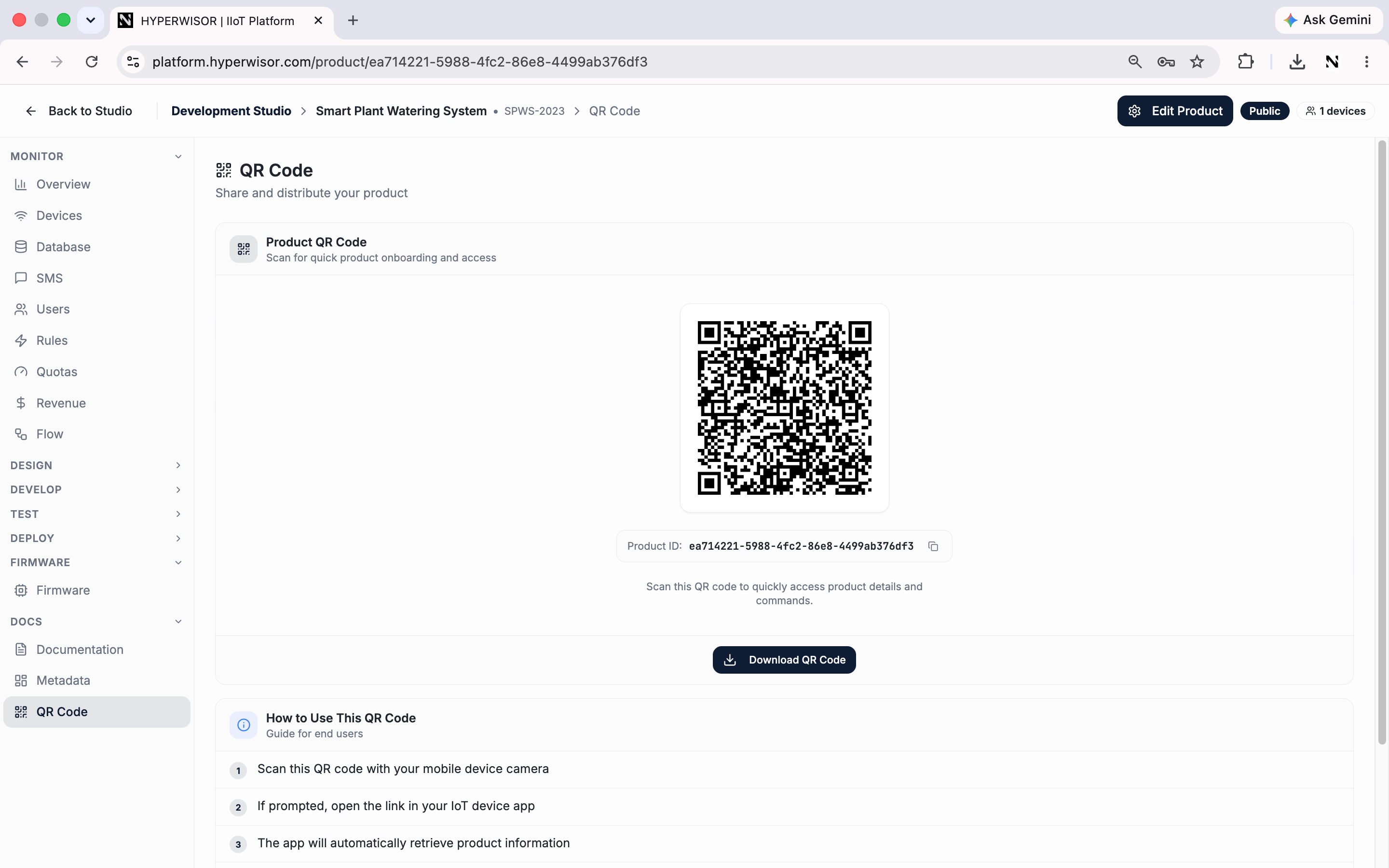 Product QR code tab