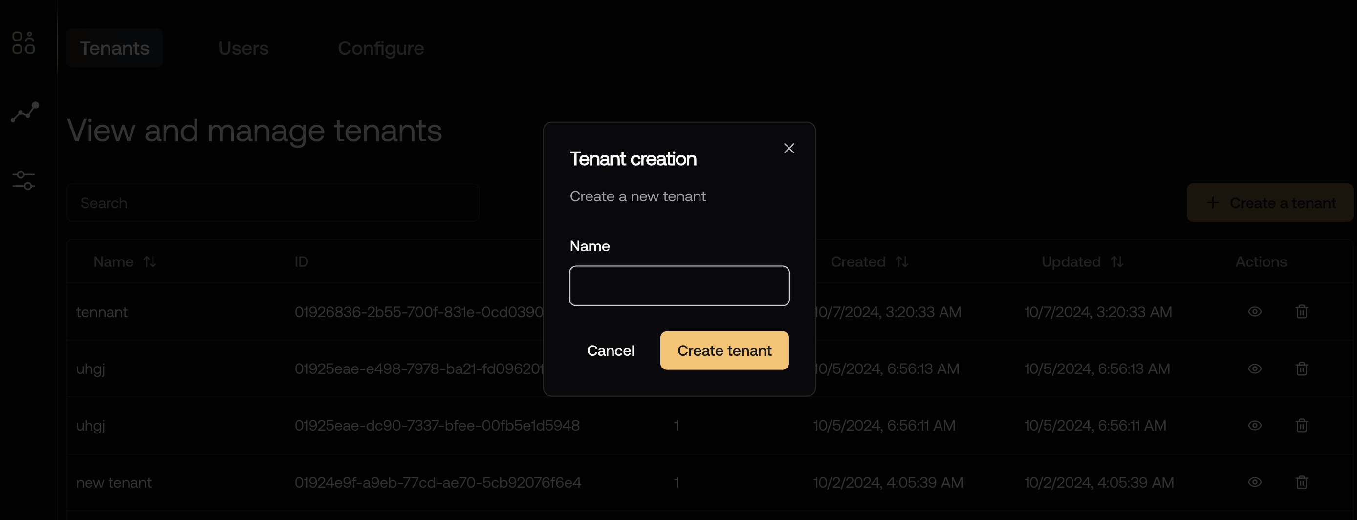 Create tenant
