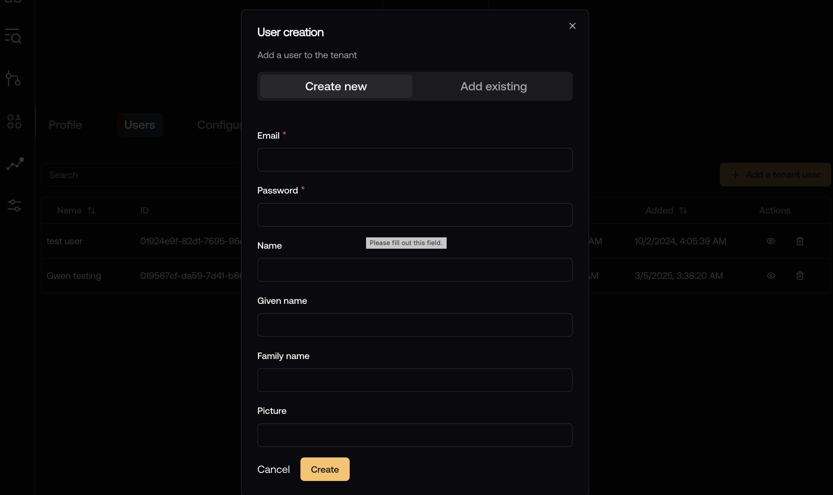 Create user