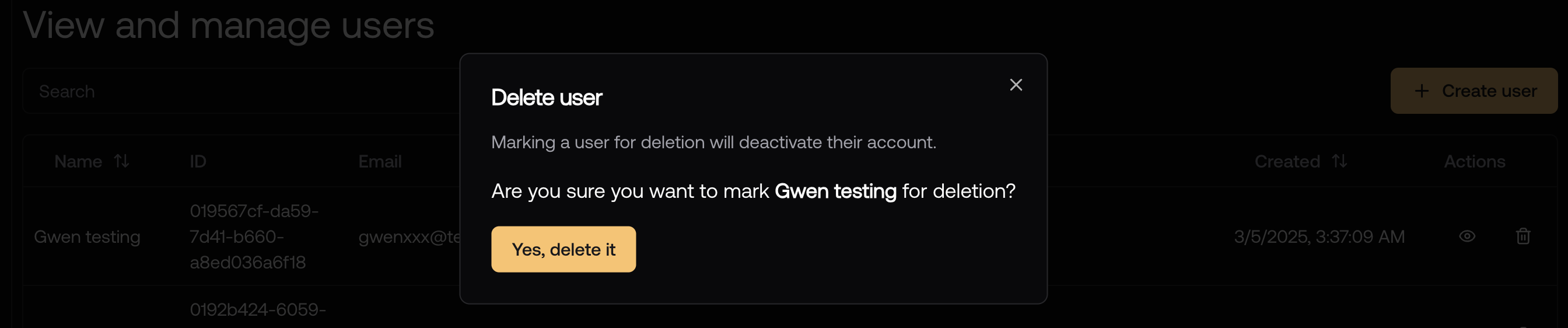 Delete user