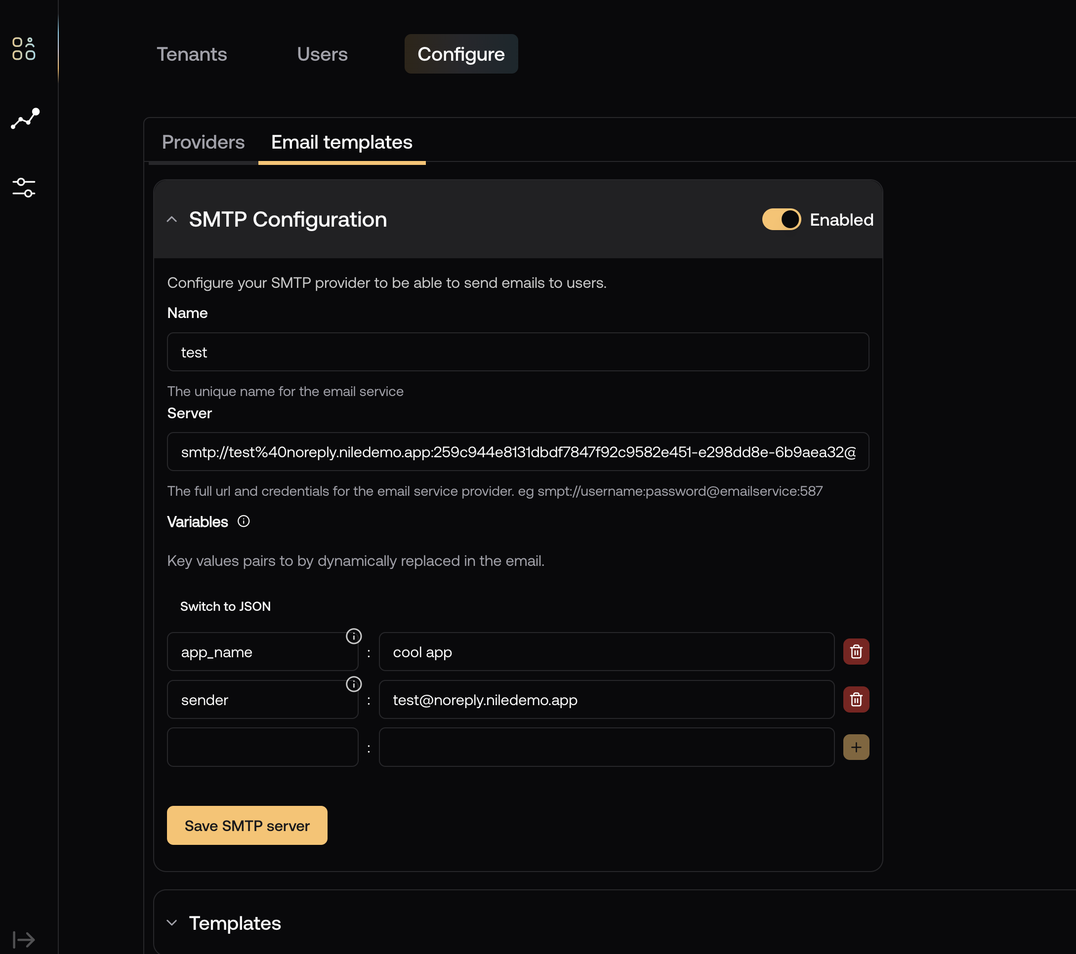 SMTP settings