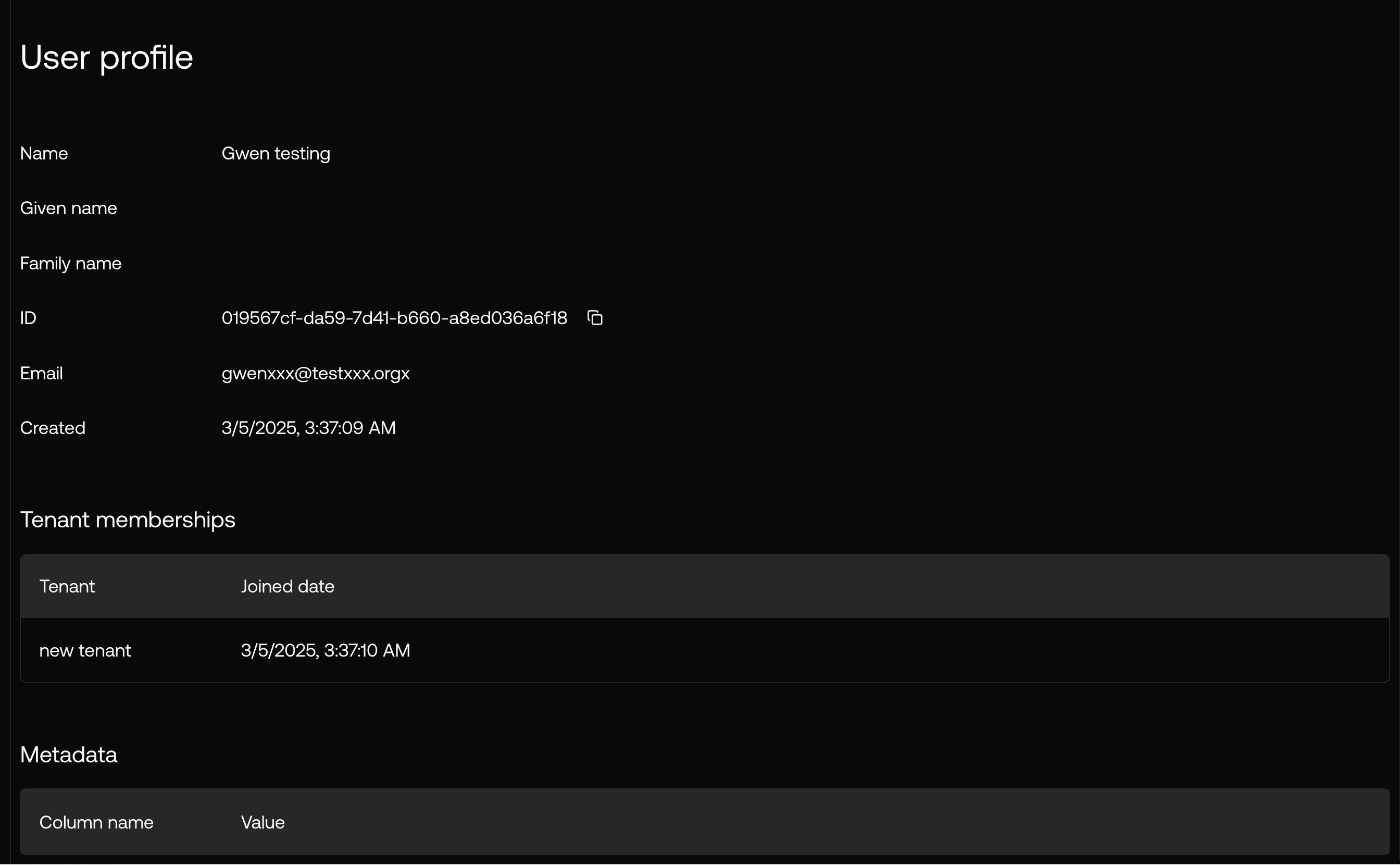 User details view
