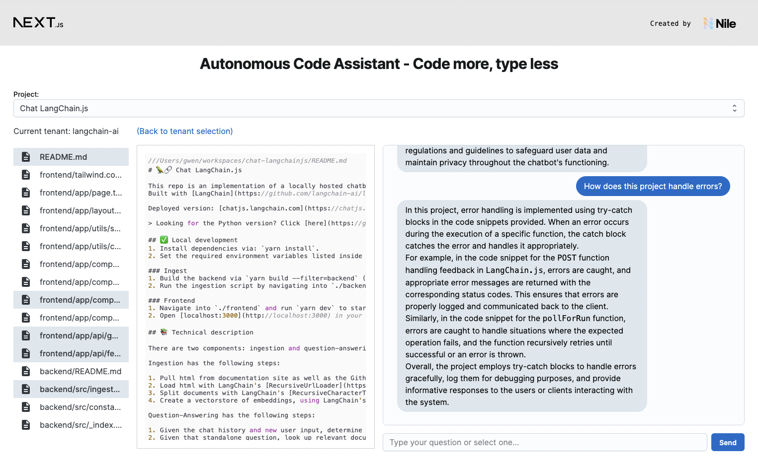 Autonomous Code Assistant - Code more, type less - Nile Documentation